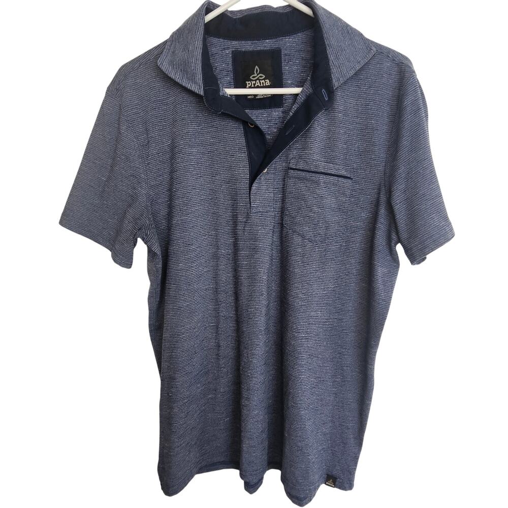 Prana Mens Striped Polo Shirt Size M Minimalist Stretch Weekend Easy Effortless